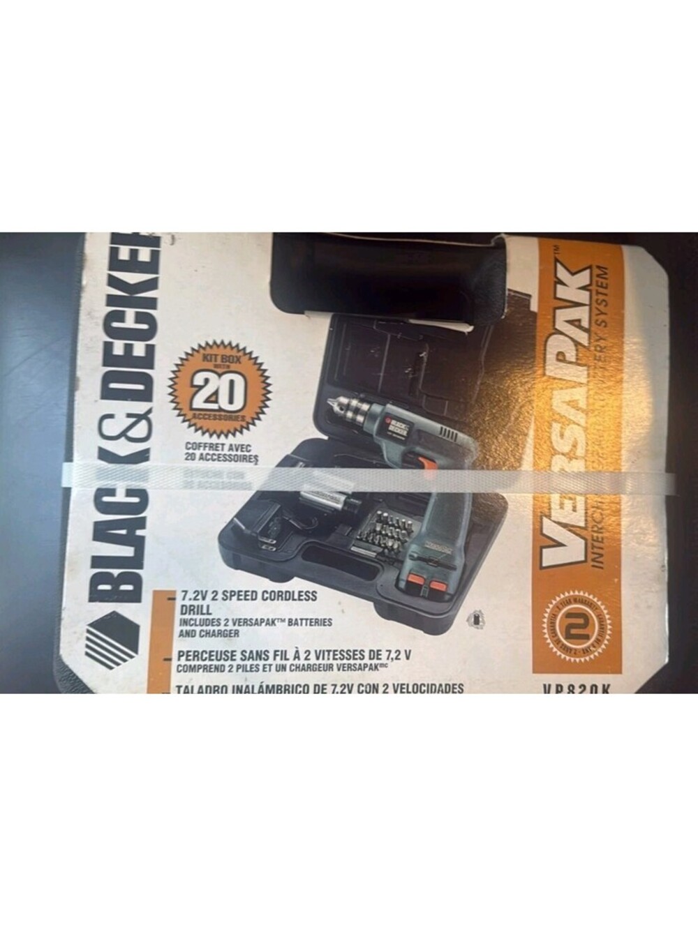 Vintage Sealed Black & Decker VersaPak VP820K 7.2V Cordless Drill Kit